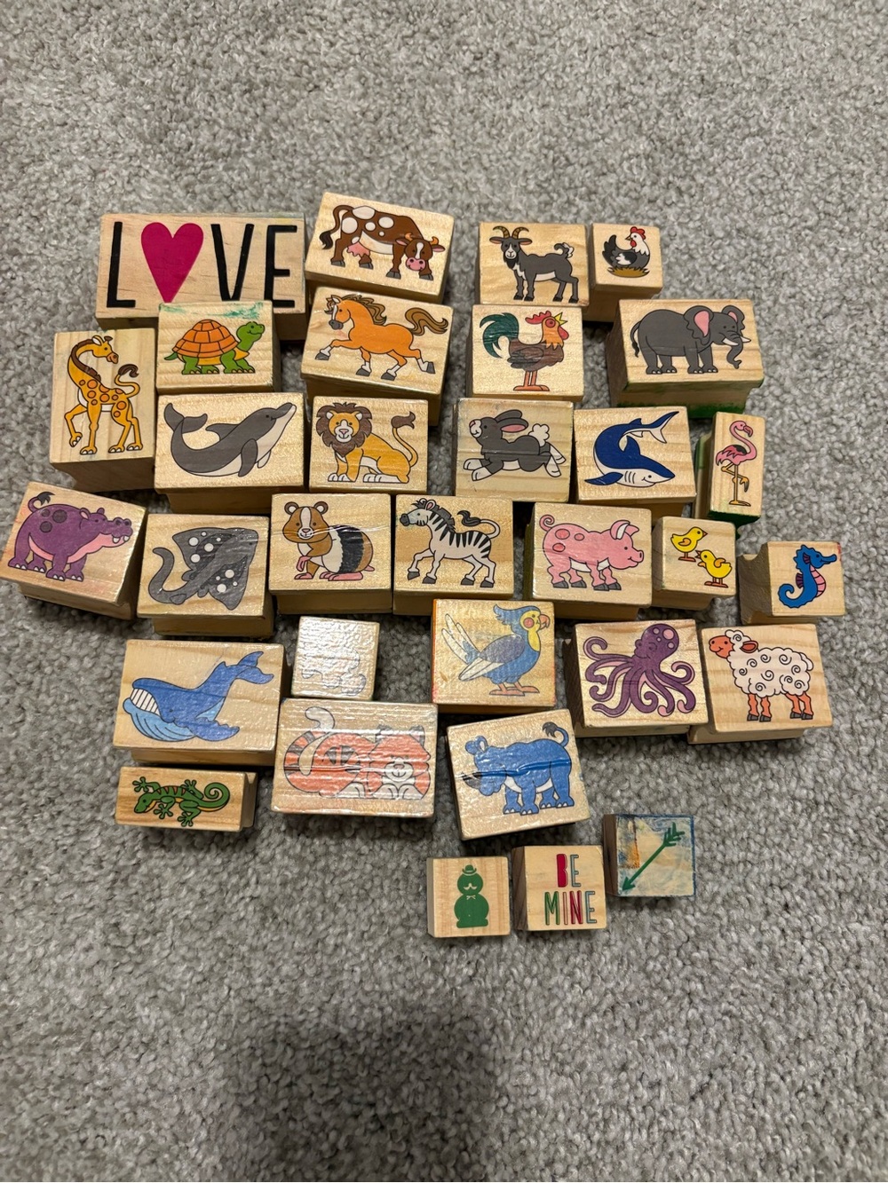 Wooden Animal Stamp Set - Colorful Kids stamps  -32 included